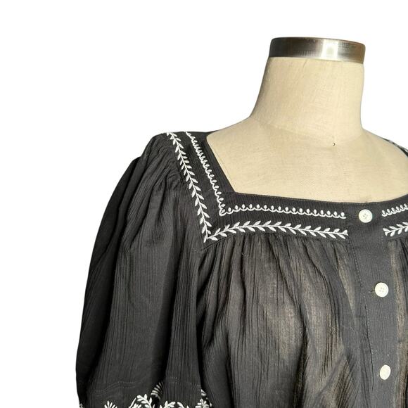DEREK LAM 10 CROSBY Tama‎ Black White Embroidered Crop Top Blouse Women's Size 0 - Picture 5 of 11